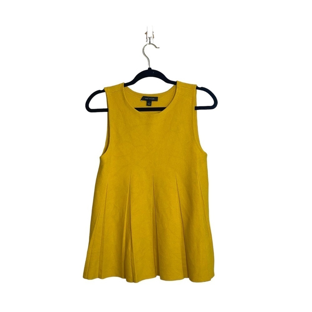 Ann Taylor Yellow Pleated Heavyweight Knit Sweater Tank Top Small Women’s